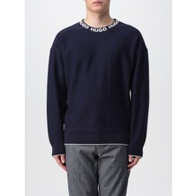 Hugo Erkek Logo Yakalı Yumuşak Kumaş Lacivert Kazak 50474813-002