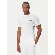 Boss Erkek Dar Kalıp Aktif Nem Kontrol Özellikli Kumaş Yuvarlak Yaka Kısa Kollu Beyaz T-Shirt 50543329-100