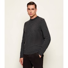 Boss Erkek Normal Kalıp Ribanalı Yuvarlak Yaka Saf Yün ve Pamuk Karışımlı Uzun Kollu Siyah Kazak 50549986-001