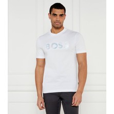 Boss Erkek Regular Fit Yazılı Logolu Yuvarlak Yaka Kısa Kollu Pamuklu Jarse Krem T-Shirt 50531309-102