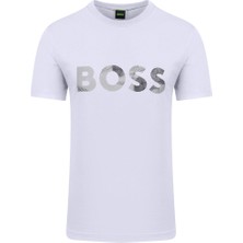 Erkek Boss Yazılı Kısa Kollu Bisiklet Yaka Beyaz T-Shirt 50537834-100