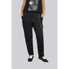 Ysatiss Kadın Beli Lastikli Normal Kalıp Zincir Aksesuarlı Siyah Pantolon JYS2000112-SİYAH