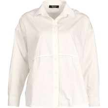 Ysatiss Kadın Normal Kalıp Yanları Yırtmaçlı Uzun Kollu Beyaz Gömlek 2525.6000135-BEYAZ