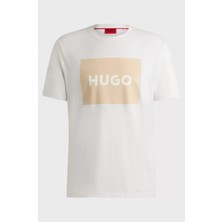 Hugo Erkek %100 Pamuklu Logolu Kısa Kollu Ekru T-Shirt 50467952-122