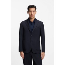 Boss Erkek Yün Karışımlı Çentikli Yaka Dar Kalıp Lacivert Ceket 50556757-404