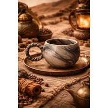 The Silk Bean Coffee Siyah Ebruli Desenli Seramik Kupa