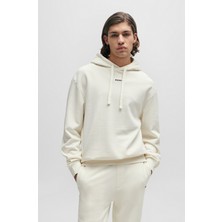 Hugo Erkek Kapüşonlu Yakalı Gögüs Ortasında Kontras Logolu Krem Sweatshirt 50486478-121