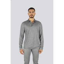 Boss Erkek Normal Kalıp Uzun Kollu %100 Yün Triko Gri Polo Yaka T-Shirt 50549317-030