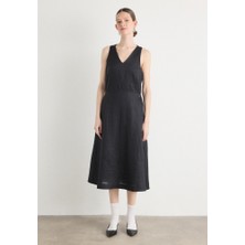 Hugo Kadın Rahat Kalıp V Yaka Kolsuz Midi Boy Siyah Elbise 50540512-001