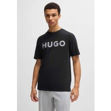 Hugo Erkek Yuvarlak Yaka Büyük Logolu Kısa Kollu Regular Fit Pamuklu Siyah T-Shirt 50534622-001