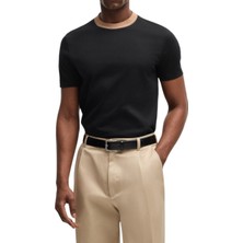 Boss Erkek Yumuşak Pamuklu Dar Kesim Yuvarlak Yaka Kısa Kollu Siyah-Bej T-Shirt 50531793-002