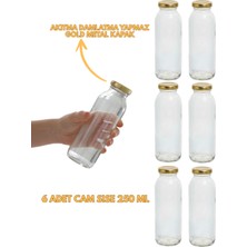 PremiumPort 6 Adet 250 ml Şeffaf Meyve Suyu Şişesi, Gold Kapaklı, Cam, Boş
