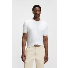 Boss Erkek Bisiklet Renk Detaylı Yaka Dar Kesim Kısa Kol Beyaz T-Shirt 50543858-100