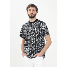 Versace Erkek Yuvarlak Yaka Logo Baskılı Kısa Kollu Siyah-Beyaz T-Shirt 78GAH6R0JS440-L01