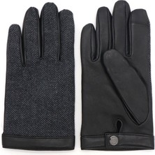 Boss Erkek Tekstil ve Deri Karışımlı Metalik Parlak Düğmeli Siyah Eldiven 50548843-001