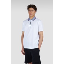 Paul & Shark Erkek Normal Kesim %100 Organik Pamuklu Fermuarlı Beyaz Polo Yaka T-Shirt 25411285-010