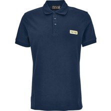 Versace Erkek Pamuklu Polo Yaka Kısa Kollu Günlük Kullanım Mavi Polo Yaka T-Shirt 78GAGT08CJ01T-283