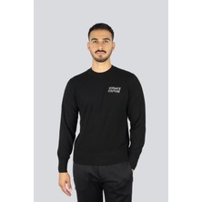 Versace Erkek Regular Fit Logo Baskılı Yuvarlak Yakalı Uzun Kollu Siyah Kazak 79GAF00MCMH81-899