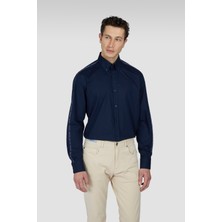 Paul & Shark Erkek %100 Pamuklu Normal Kesim Kolları Şerit Logolu Uzun Kollu Lacivert Gömlek 25413510-013