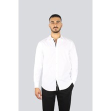 Paul & Shark Erkek Regular Fit Kolunda Logo Baskı Desenli Uzun Kollu Beyaz Gömlek 25413505-010