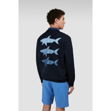 Paul & Shark Erkek Regular Fit Yuvarlak Yaka Arkası Shark Baskılı Önü Logo Işlemeli Pamuklu Uzun Kollu Lacivert Sweatshirt 25411855-050