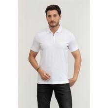 Erkek Polo Yaka Ea7 Yazı Desen Pamuklu Kısa Kol Beyaz Polo Yaka T-Shirt 7M000669 AF13739-U0002