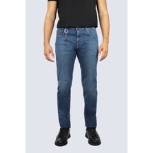 Paul & Shark Erkek Normal Kalıp Eskitme Desenli Pamuklu Denim Mavi Jeans 15314100-J02