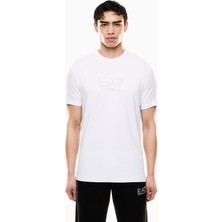 Erkek Kısa Kol Bisiklet Yaka Pamuklu Ea7 Desen Beyaz T-Shirt 7M000667 AF13739-U0002