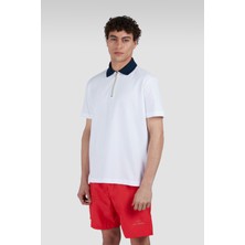 Paul & Shark Erkek Regular Fit Yarım Fermuarlı Pamuklu Kısa Kollu Beyaz Polo Yaka T-Shirt 25411326-010