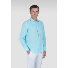 Paul & Shark Erkek Normal Kalıp %100 Keten Düz Uzun Kollu Açık Mavi Gömlek 25413006CF-524