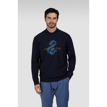 Paul & Shark Erkek Normal Kesim Pamuklu Yılan Yılı Baskılı Yuvarlak Yaka Uzun Kollu Lacivert Sweatshirt 25411883-050