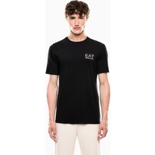 Erkek Kısa Kol Bisiklet Yaka Pamuklu Ea7 Desen Siyah T-Shirt 7M000666 AF13739-UC001