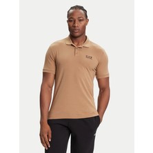 EA7 Erkek Regular Fit Logo Baskılı Kısa Kollu Pamuklu Bej Polo Yaka T-Shirt 8NPF14 PJVQZ-U6171