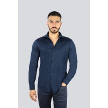 Paul & Shark Erkek Dokuma Kumaş Slim Fit Uzun Kollu Lacivert Gömlek 25413156CF-013