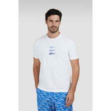 Paul & Shark Erkek Kısa Kollu Bisiklet Yaka Üç Balık Desenli Beyaz T-Shirt 25411005-108