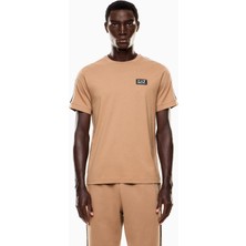 EA7 Erkek Pamuklu Bisiklet Yaka Kısa Kollu Bej T-Shirt 7M000956 AF10375-U6171