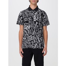 Versace Erkek Polo Yaka Logo Baskılı Kısa Kollu Siyah-Beyaz Polo Yaka T-Shirt 78GAG6R0JS459-L01