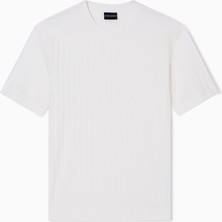 Emporio Armani Erkek Pamuklu Jarse Kumaş Kabartmalı Kare Motifli Yuvarlak Yaka Kısa Kollu Beyaz T-Shirt EM002967 AF10762-F0122