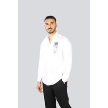 Paul & Shark Erkek %100 Pamuklu Regular Fit Göğüste Logo Desenli Uzun Kollu Beyaz Gömlek 25413532-010