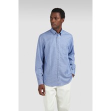 Paul & Shark Erkek Regular Fit %100 Pamuk Kareli Uzun Kollu Beyaz-Mavi Gömlek 15313048-S67