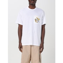 Versace Erkek Regular Fit Yuvarlak Yakalı Cep Detaylı Arkası Grafik Baskılı Kısa Kollu Beyaz-Altın T-Shirt 78GAH6RBJS462-G03