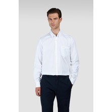 Paul & Shark Erkek Regular Fit Metalik Shark Logolu %100 Pamuklu Uzun Kollu Beyaz Gömlek 15313316-010