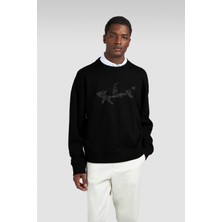 Paul & Shark Erkek Rahat Kalıp Büyük Shark Logolu Pamuklu Uzun Kollu Siyah Sweatshirt 15311848-011