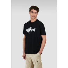 Paul & Shark Erkek Regular Fit Pamuklu Shark Baskılı Yuvarlak Yaka Kısa Kollu Siyah T-Shirt 25411041-011