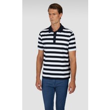 Paul & Shark Erkek Regular Fit Yatay Çizgili %100 Pamuklu Kısa Kollu Lacivert-Beyaz Polo Yaka T-Shirt 15311749-321