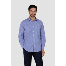 Paul & Shark Erkek Regular Fit Çizgi Desenli Uzun Kollu Mavi Gömlek 25413032CF-V91