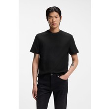 Boss Erkek Tamamı Monogram Logo Detaylı %100 Pamuklu Kısa Kollu Siyah T-Shirt 50557395-001