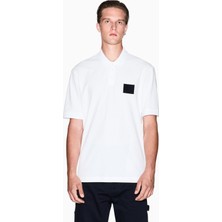 Armani Exchange Erkek Düğme Kapama Kısa Kol %100 Pamuk Beyaz Polo Yaka T-Shirt XM001372 AF16262-U0009