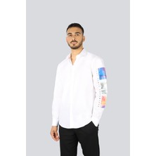 Paul & Shark Erkek Normal Kesim %100 Pamuklu Kolu Baskılı Uzun Kollu Beyaz Gömlek 25413531-010