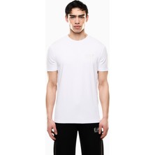 Erkek Kısa Kol Bisiklet Yaka Pamuklu Ea7 Desen Beyaz T-Shirt 7M000666 AF13739-U0002
